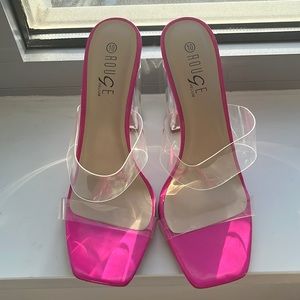 Hot pink lucite heels. Size 10